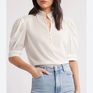 Frame The Ruffe Collar White Top Blouse size M